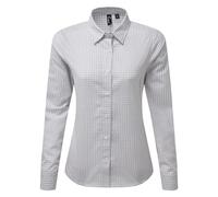 Premier Womens/Ladies Maxton Check Long Sleeve Shirt (Silver/White) - Grey - Size Medium