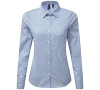 Premier Womens/Ladies Maxton Gingham Long-Sleeved Shirt (Light Blue/White) - Blue & White - Size Small