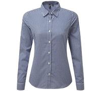 Premier Womens/Ladies Maxton Gingham Long-Sleeved Shirt (M) (Navy/White)