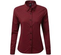 Premier Womens/Ladies Maxton Gingham Long-Sleeved Shirt (Black/Red) - Size X-Small