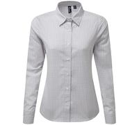 Premier Womens/Ladies Maxton Gingham Long-Sleeved Shirt (Silver/White) - Grey - Size Small