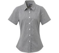 Premier Womens/Ladies Microcheck Short Sleeve Cotton Shirt (Black/White) - Size X-Large