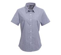 Premier Womens/Ladies Microcheck Short Sleeve Cotton Shirt (L) (Navy/White)