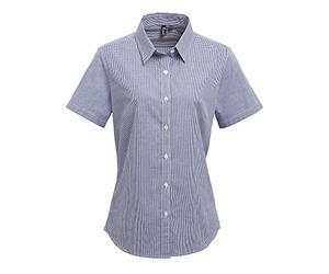 Premier Womens/Ladies Microcheck Short Sleeve Cotton Shirt (L) (Navy/White)