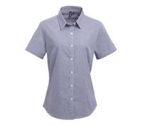 (XS, Navy/White) Premier Womens/Ladies Microcheck Short Sleeve Cotton Shirt