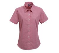 (2XL, Red/White) Premier Womens/Ladies Microcheck Short Sleeve Cotton Shirt