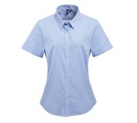 (XL, Light Blue/White) Premier Womens/Ladies Microcheck Short Sleeve Cotton Shirt