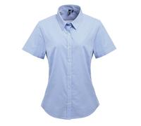(L, Light Blue/White) Premier Womens/Ladies Microcheck Short Sleeve Cotton Shirt