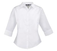 Premier Womens/Ladies Poplin 3/4 Sleeve Blouse (8) (White)