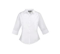 Premier Women's Poplin 3 4 Sleeve Shirt in White | Size: 16 Premier White 16