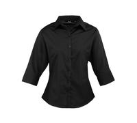 (6 UK, Black) Premier Womens/Ladies Poplin 3/4 Sleeve Shirt