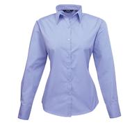 (8, Mid blue) Premier Womens/Ladies Poplin Long-Sleeved Blouse
