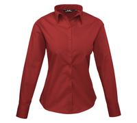 Premier Fitness Women's Poplin Long Sleeve Blouse Regular Fit Long Sleeve Blouse, Red (Burgundy), 18 (Manufacturer Size:18)