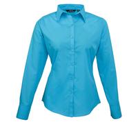 (12, Turquoise) Premier Womens/Ladies Poplin Long-Sleeved Blouse