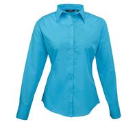 (12, Turquoise) Premier Womens/Ladies Poplin Long-Sleeved Blouse