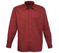 Premier Womens/Ladies Poplin Long Sleeve Blouse/Plain Work Shirt (12) (Burgundy)