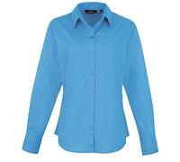 Premier Womens/Ladies Poplin Long Sleeve Blouse / Plain Work Shirt (18) (Turquoise)