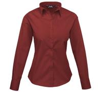 Premier Womens/Ladies Poplin Long Sleeve Blouse / Plain Work Shirt (8) (Burgundy)