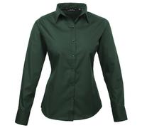 Premier Womens/Ladies Poplin Long Sleeve Blouse / Plain Work Shirt (Bottle) - Green - Size 10 UK