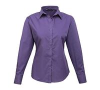 Premier Women's poplin Long Sleeve Blouse, Ladies Plain Work Shirt-Purple-Size 10