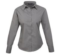 Women's poplin Long Sleeve Blouse, Ladies Plain Work Shirt-Dark Grey-Size 14