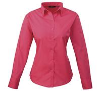 Women's poplin Long Sleeve Blouse, Ladies Plain Work Shirt-Hot Pink-Size 14