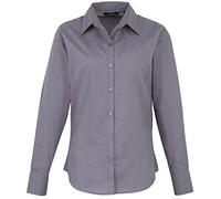 Premier Womens/Ladies Poplin Long-Sleeved Blouse (16) (Steel)