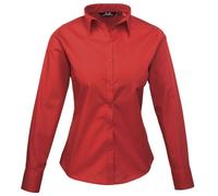 Premier Womens/Ladies Poplin Long-Sleeved Blouse (18) (Red)