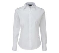 Premier Women's poplin Long Sleeve Blouse, Ladies Plain Work Shirt-White-Size 24