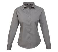 Premier Womens/Ladies Poplin Long-Sleeved Blouse (6) (Dark Grey)