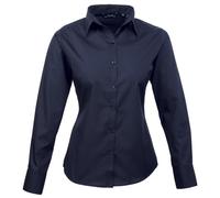 Premier Womens/Ladies Poplin Long-Sleeved Blouse (8) (Navy)