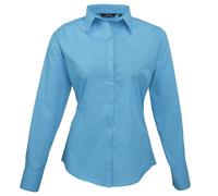 Premier Womens/Ladies Poplin Long-Sleeved Blouse (8) (Turquoise)