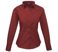 Premier Womens/Ladies Poplin Long-Sleeved Blouse (Burgundy) - Size 26 UK