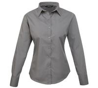 Premier Womens/Ladies Poplin Long-Sleeved Blouse (Dark Grey) - Size 28 UK