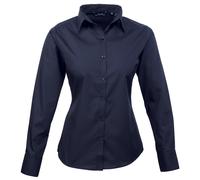 Premier Womens/Ladies Poplin Long-Sleeved Blouse (Navy) - Size 16 UK