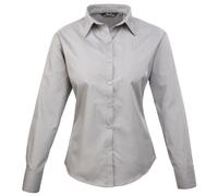 Premier Womens/Ladies Poplin Long-Sleeved Blouse (Silver) - Size 28 UK