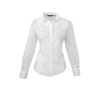 Premier Women's poplin Long Sleeve Blouse, Ladies Plain Work Shirt-White-Size 12