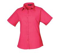 (14 UK, Hot Pink) Premier Womens/Ladies Poplin Short-Sleeved Blouse