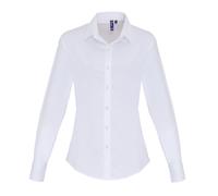 (XS, White) Premier Womens/Ladies Stretch Fit Poplin Long Sleeve Blouse