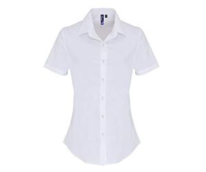 Premier Womens/Ladies Stretch Fit Poplin Short Sleeve Blouse (M) (White)