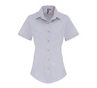 Premier Women's Stretch Fit Poplin Short Sleeve Blouse in Silver | Size: 3XL Premier Silver 3XL