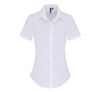 (XS, White) Premier Womens/Ladies Stretch Fit Poplin Short Sleeve Blouse