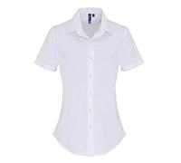 Premier Womens/Ladies Stretch Fit Poplin Short Sleeve Blouse (XS) (White)