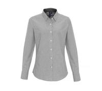 (L, White/Grey) Premier Womens/Ladies Striped Oxford Long-Sleeved Formal Shirt