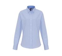 (XL, White/Oxford Blue) Premier Womens/Ladies Striped Oxford Long-Sleeved Formal Shirt