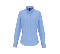 Premier Womens/Ladies Striped Oxford Long-Sleeved Formal Shirt (Oxford Blue) - Size Medium