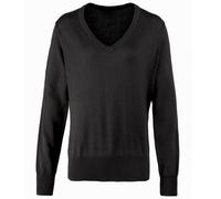Premier Womens/Ladies V-Neck Knitted Sweater / Top (20) (Black)