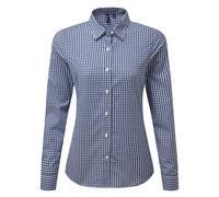 (XS, Navy/White) Premier Womens/Ladies Maxton Check Long Sleeve Shirt