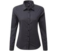 Premier Women's Maxton Gingham Long-Sleeved Shirt in Dark Grey | Size: 2XL Premier Dark Grey 2XL