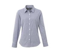 Premier Women's Micro Gingham Check Cotton Long-Sleeved Shirt in Navy | Size: XS Premier Navy XS